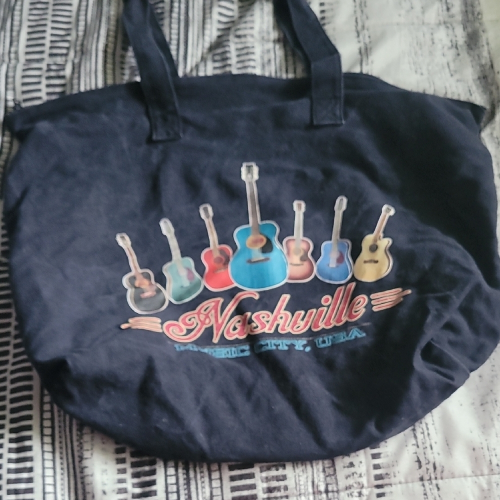 Nashville Guitar Print Tote Bag